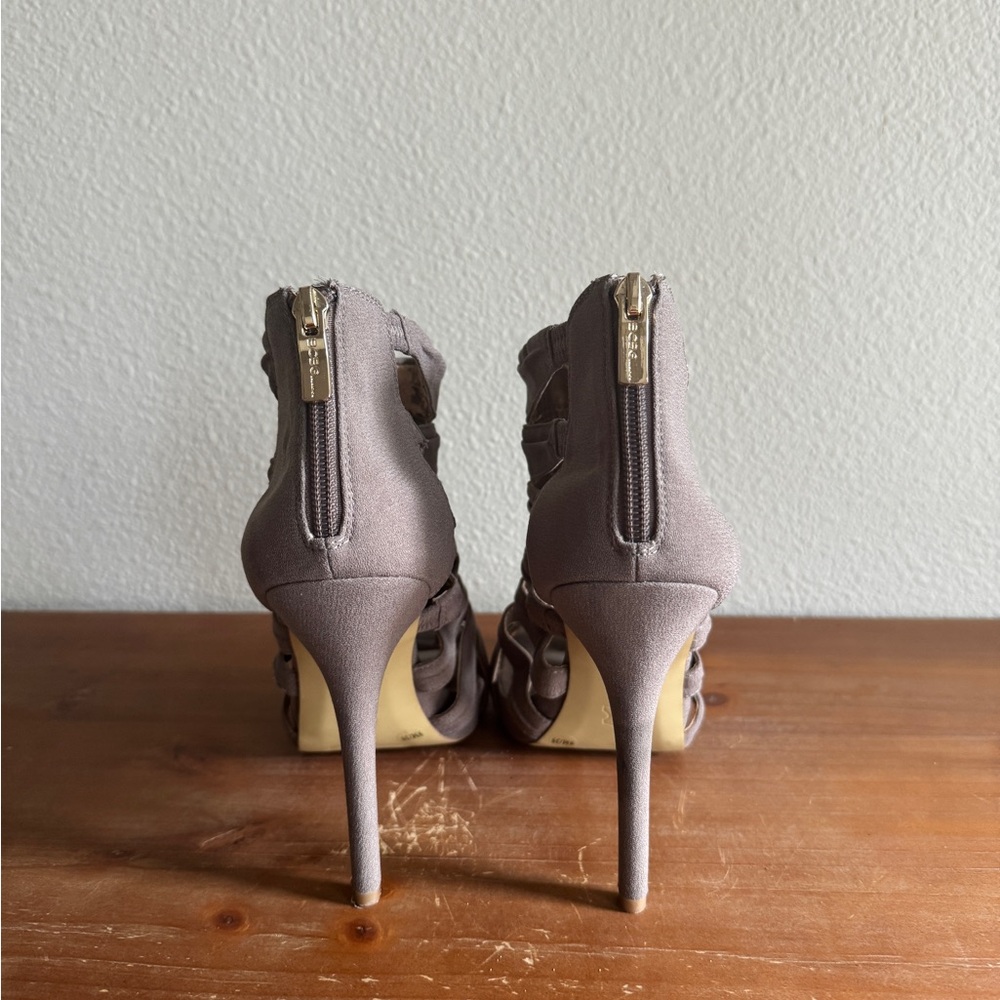 BCBGeneration Jubilee Taupe Bandage Stiletto Heels Size 9M Strappy Peep Toe - Picture 4 of 14